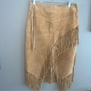 Chic Asymmetrical Fringe Skirt in Tan Suede
